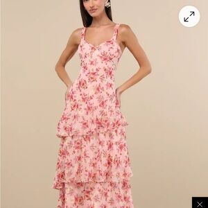 Laurette Pink Floral Tiered Sleveless Maxi Dress